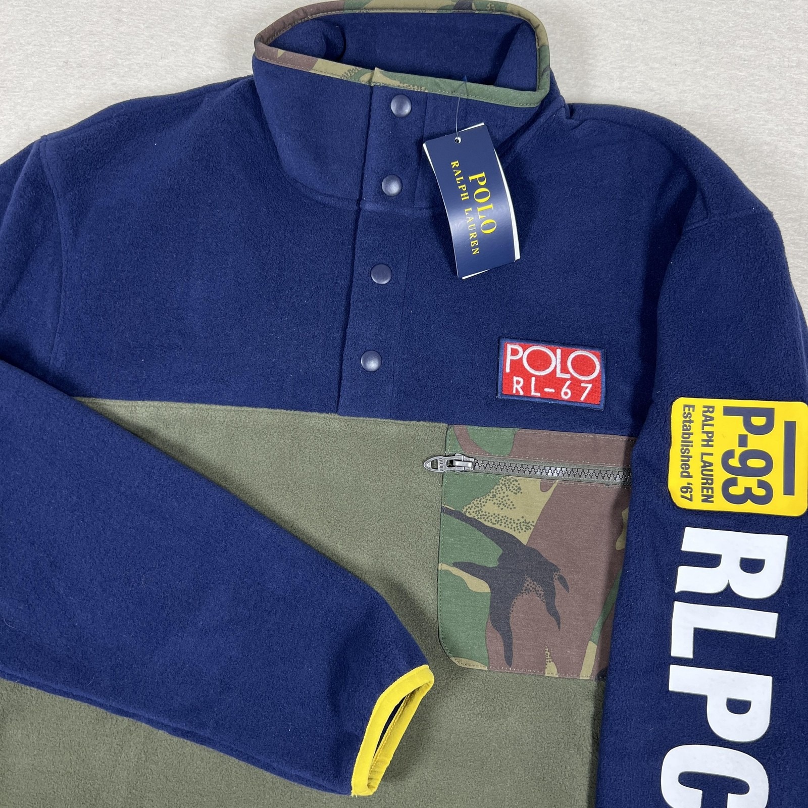 Polo Ralph Lauren Sweatshirt Mens S Navy Green P-93 Fleece Camo Pullover